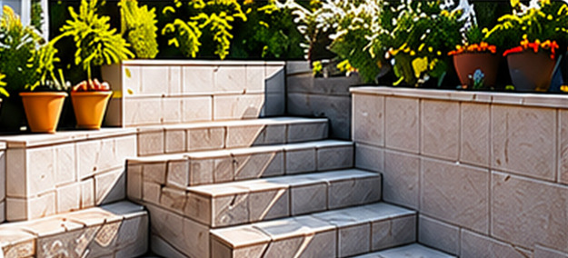 Illustration d’un escalier extérieur et de murets maçonnés